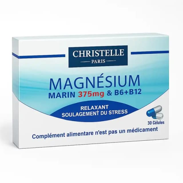 Magnesium Marin 375mg + B6 + B12 capsule - Stress, fatigue, Soutien osseux et cardiovasculaire